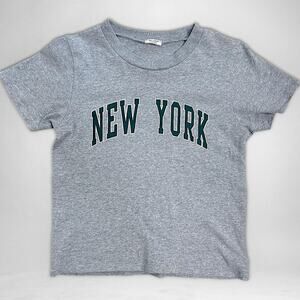 Brandy Melville New York Baby Tee Gray Green Cropped Top Y2K Women’s S